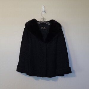 Vintage Duplers Curly Lamb Wool Coat With Black Mink Collar M/L